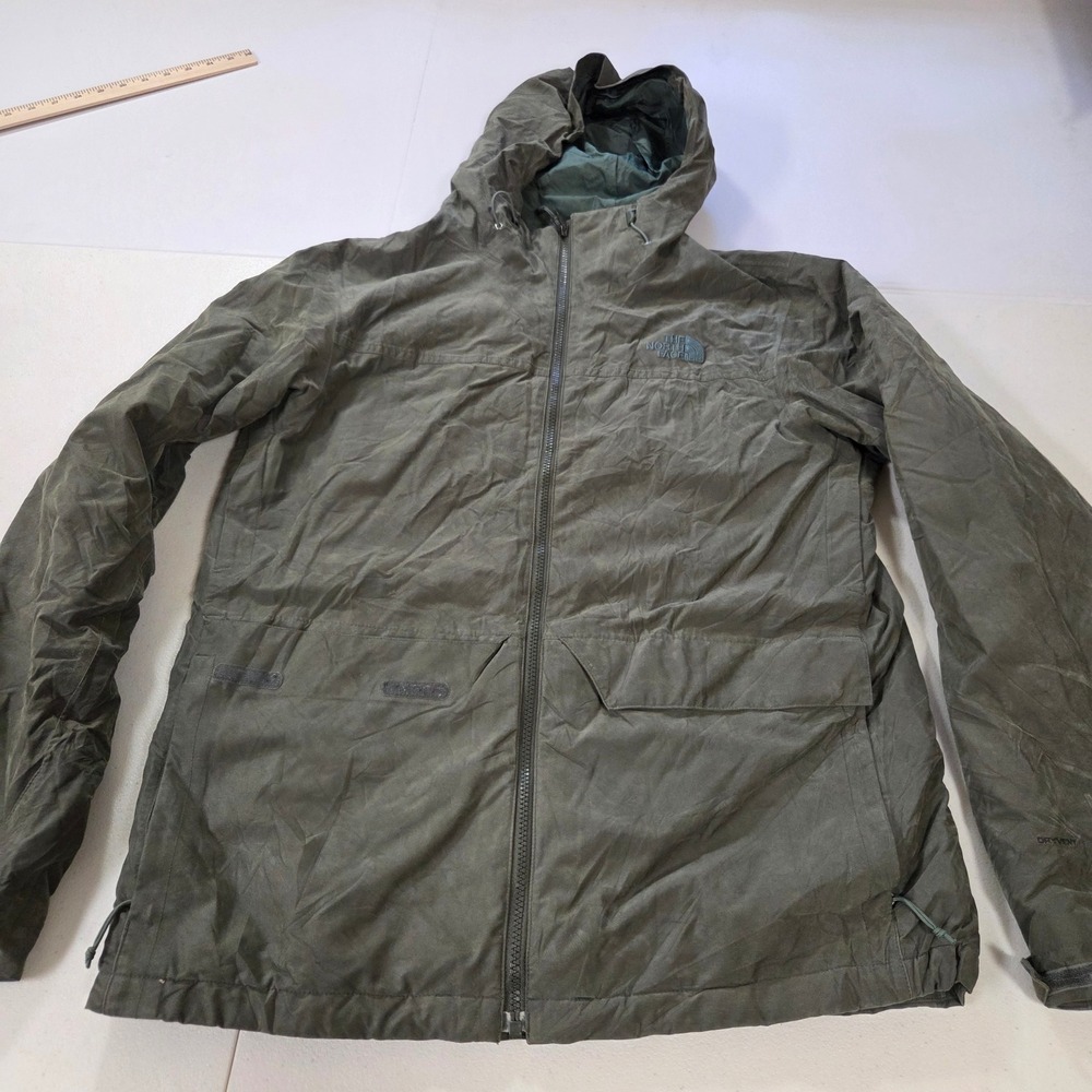 The North Face Mens DryVent Hooded Rain Jacket Olive Green Medium Full Zip Shell